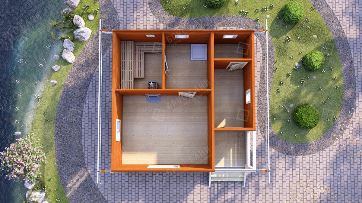 Баня из бруса 7x7 - планировка первого этажа