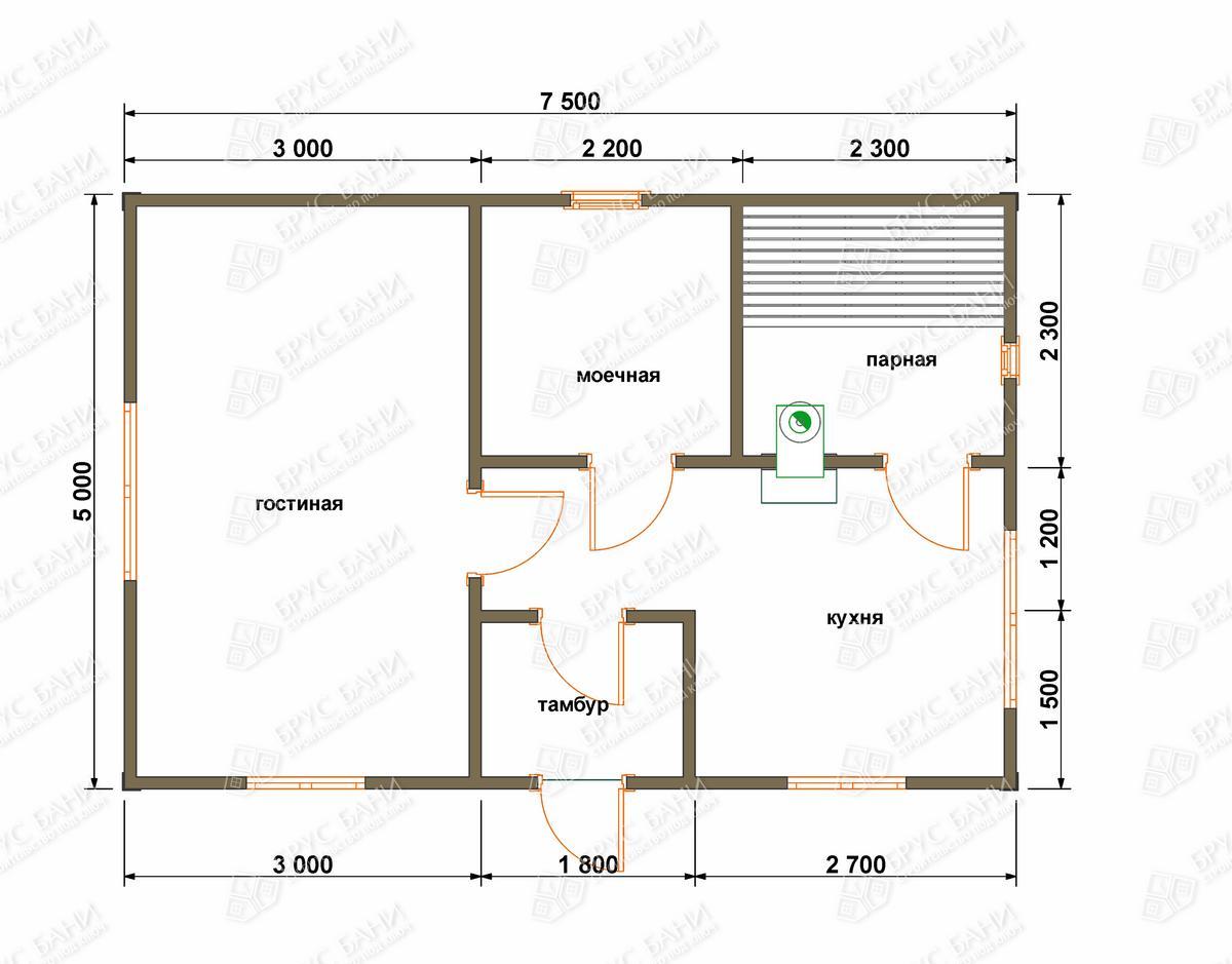 Каркасная баня 5x7 - схема