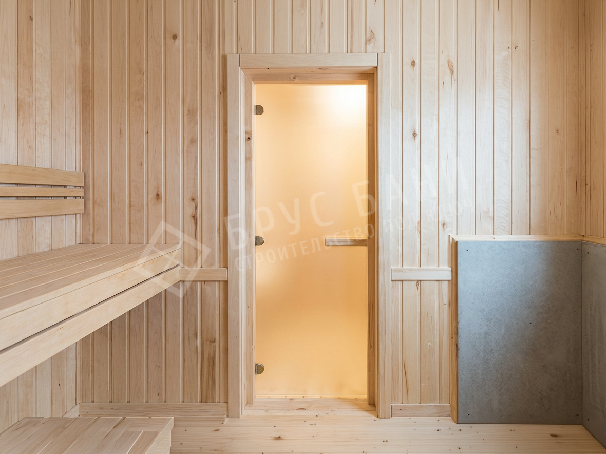 Дверь в комнату отдыха в каркасной бане 4х6