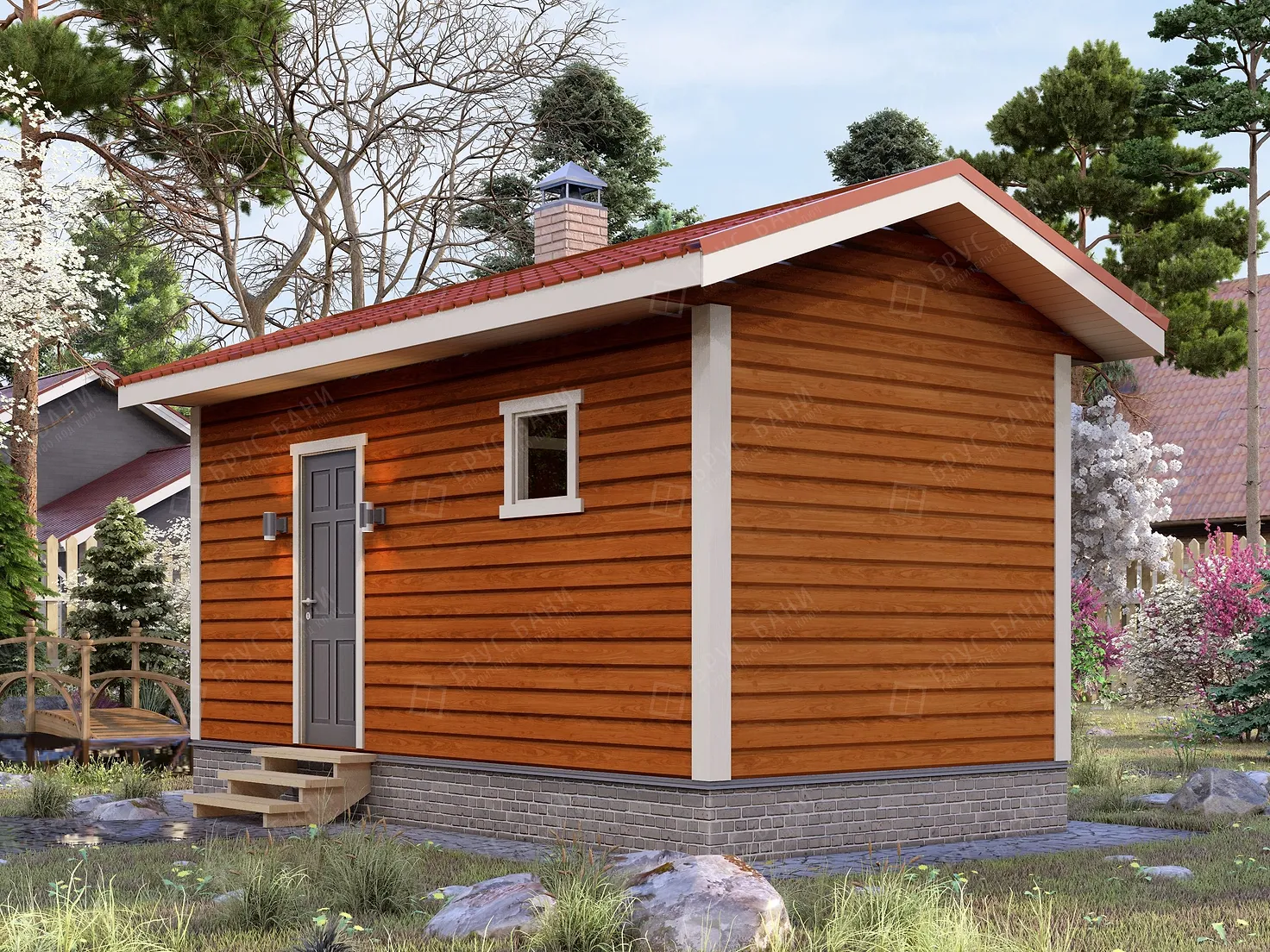 Баня из бруса 3x6 - фотография слева