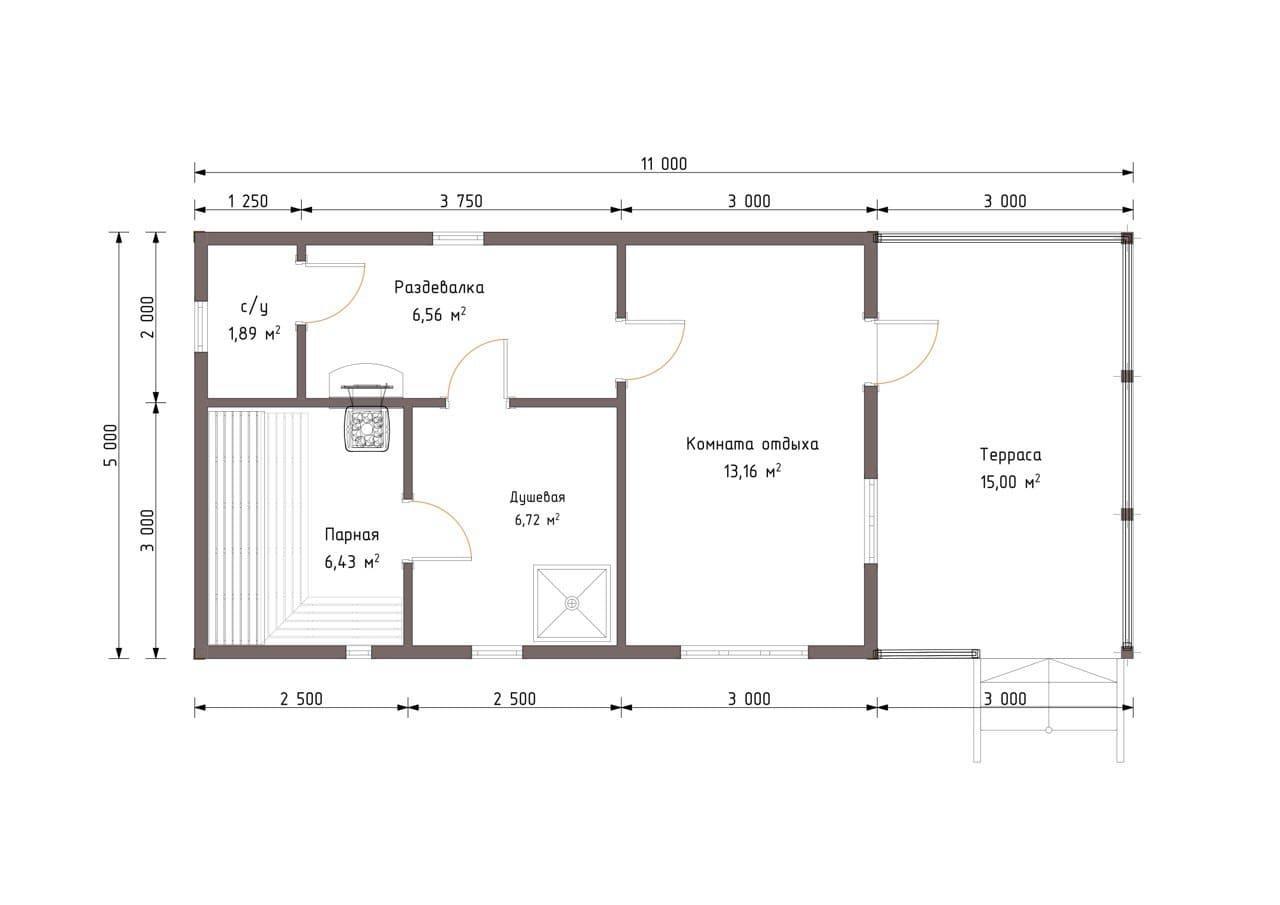 Баня из бруса 5x11 - схема
