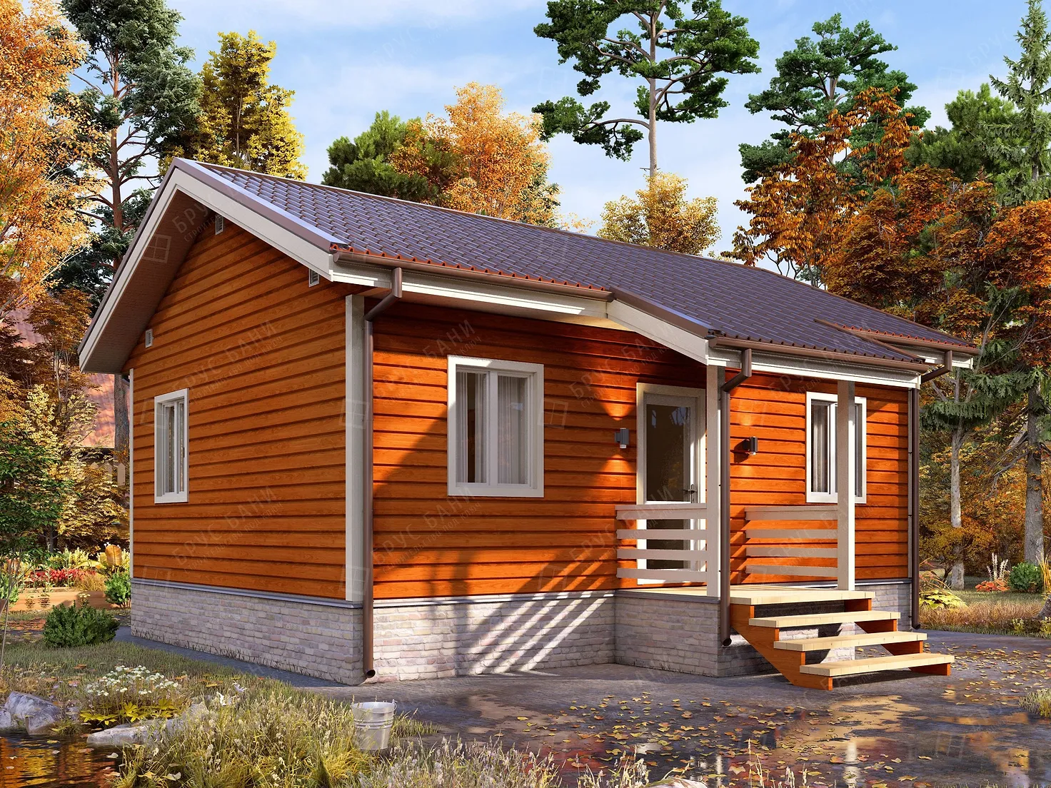 Дом из бруса 6x8 - фотография слева