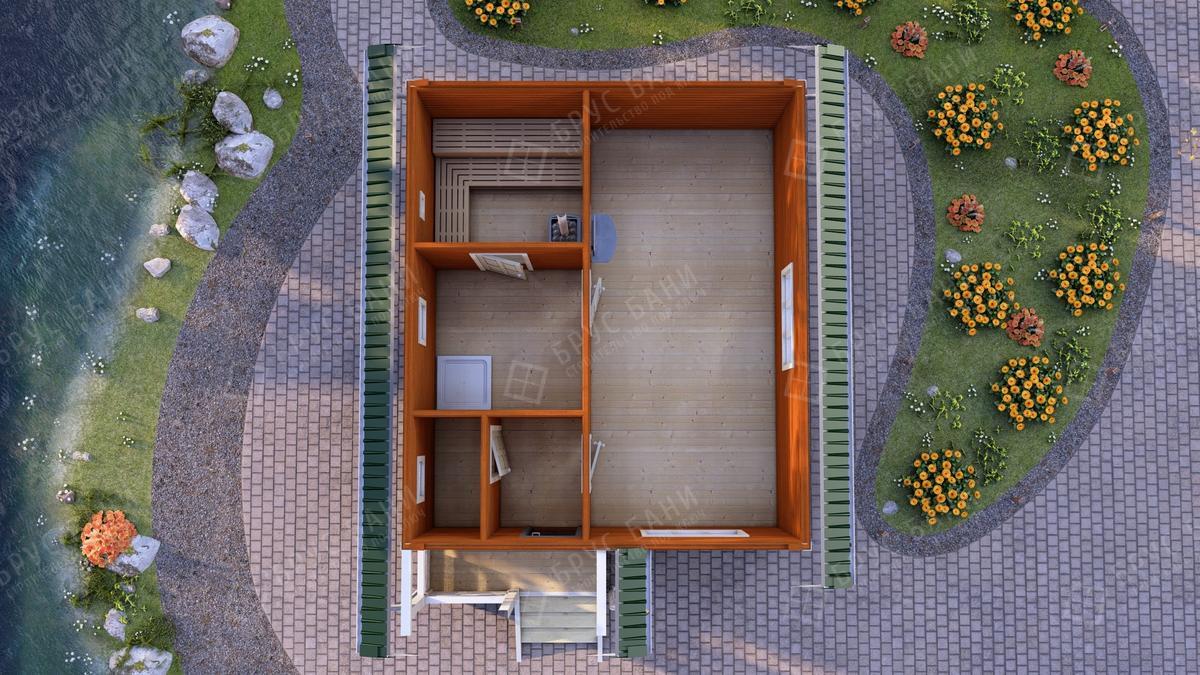 Баня из бруса 6x7 - планировка первого этажа