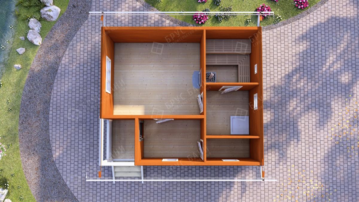 Каркасная баня 6x7 - планировка первого этажа