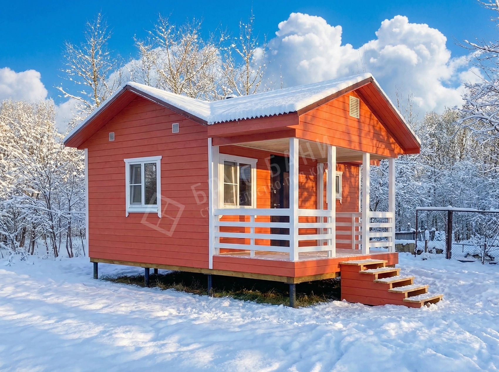 Каркасная баня 4х6 с террасой