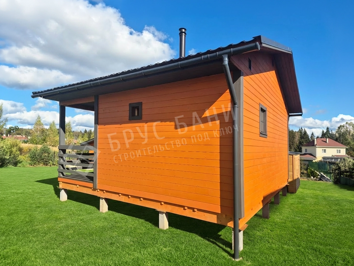 Каркасная баня 6х6 вид сзади