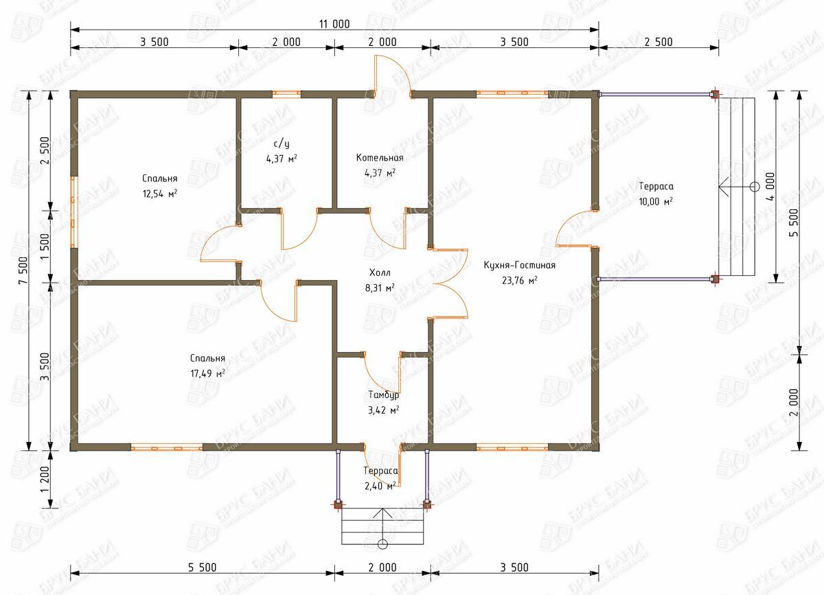 Дом из бруса 7.5x11 - схема