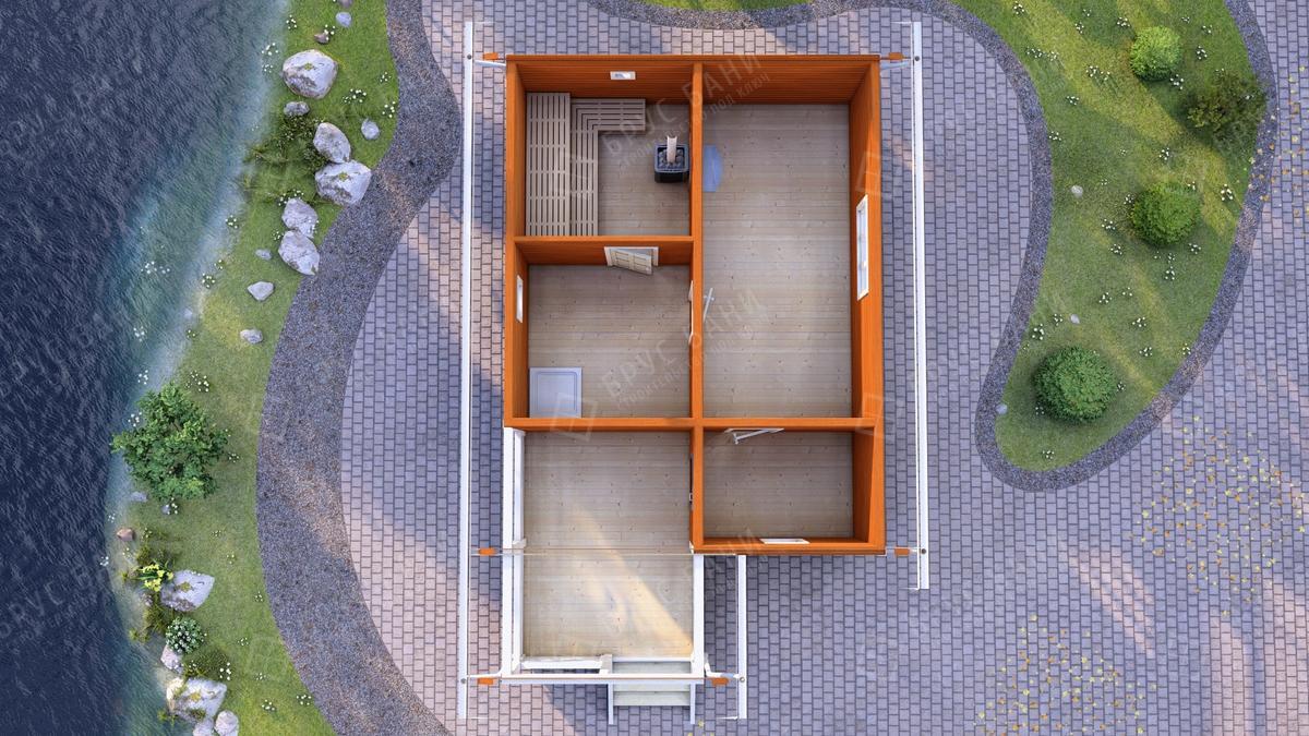 Баня из бруса 6x8 - планировка первого этажа