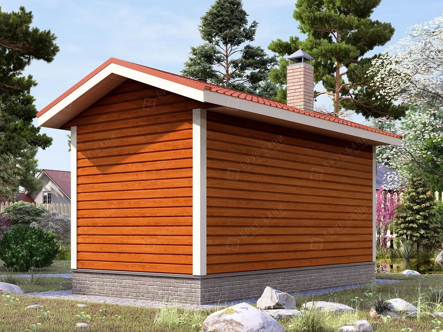 Баня из бруса 3x6 - фотография сзади