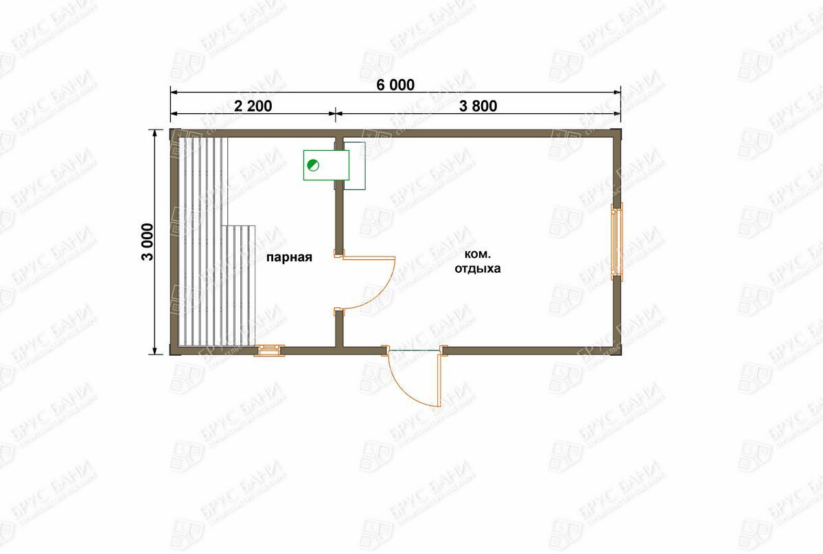 Баня из бруса 3x6 - схема