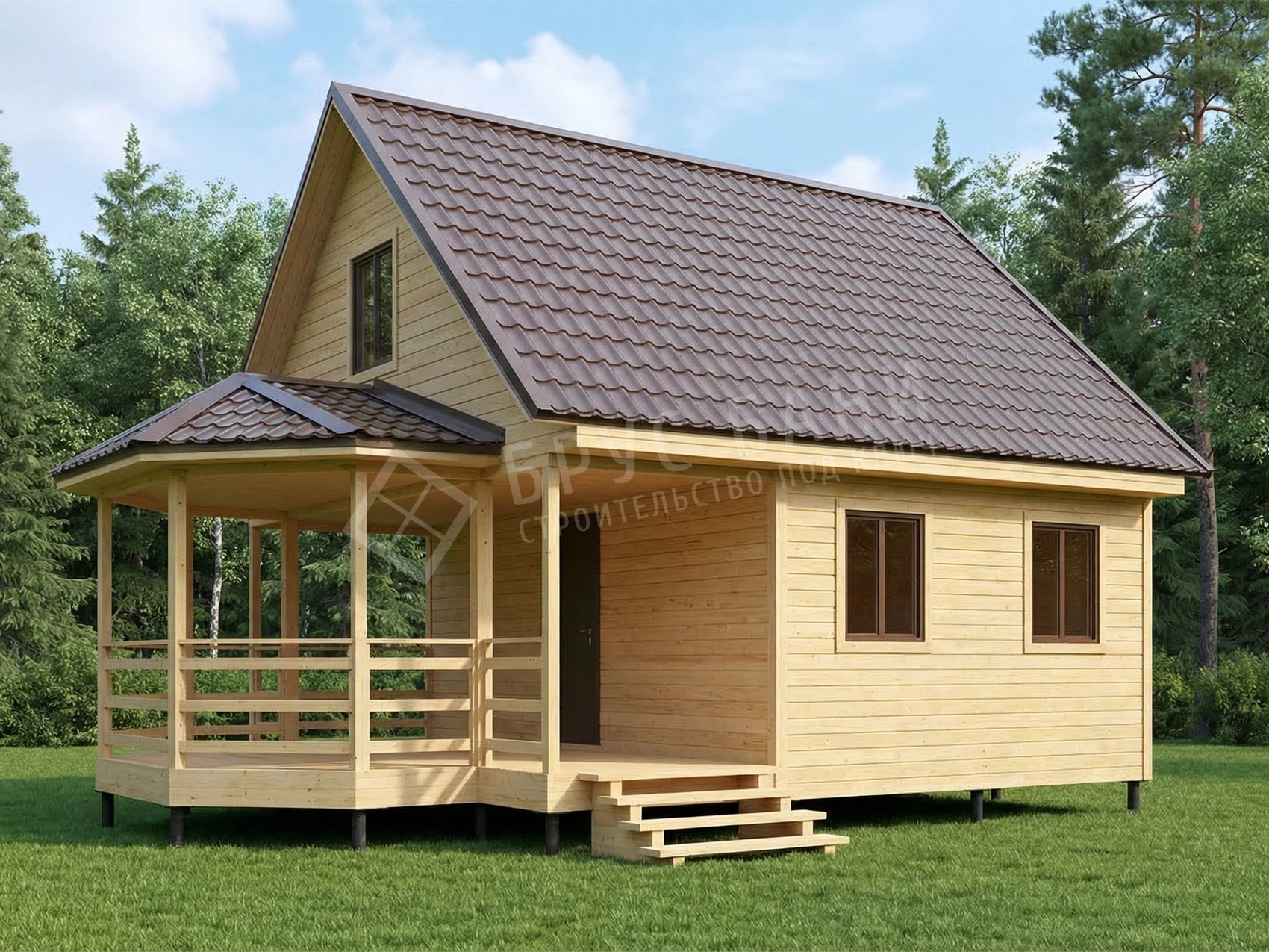 Каркасная баня с террасой