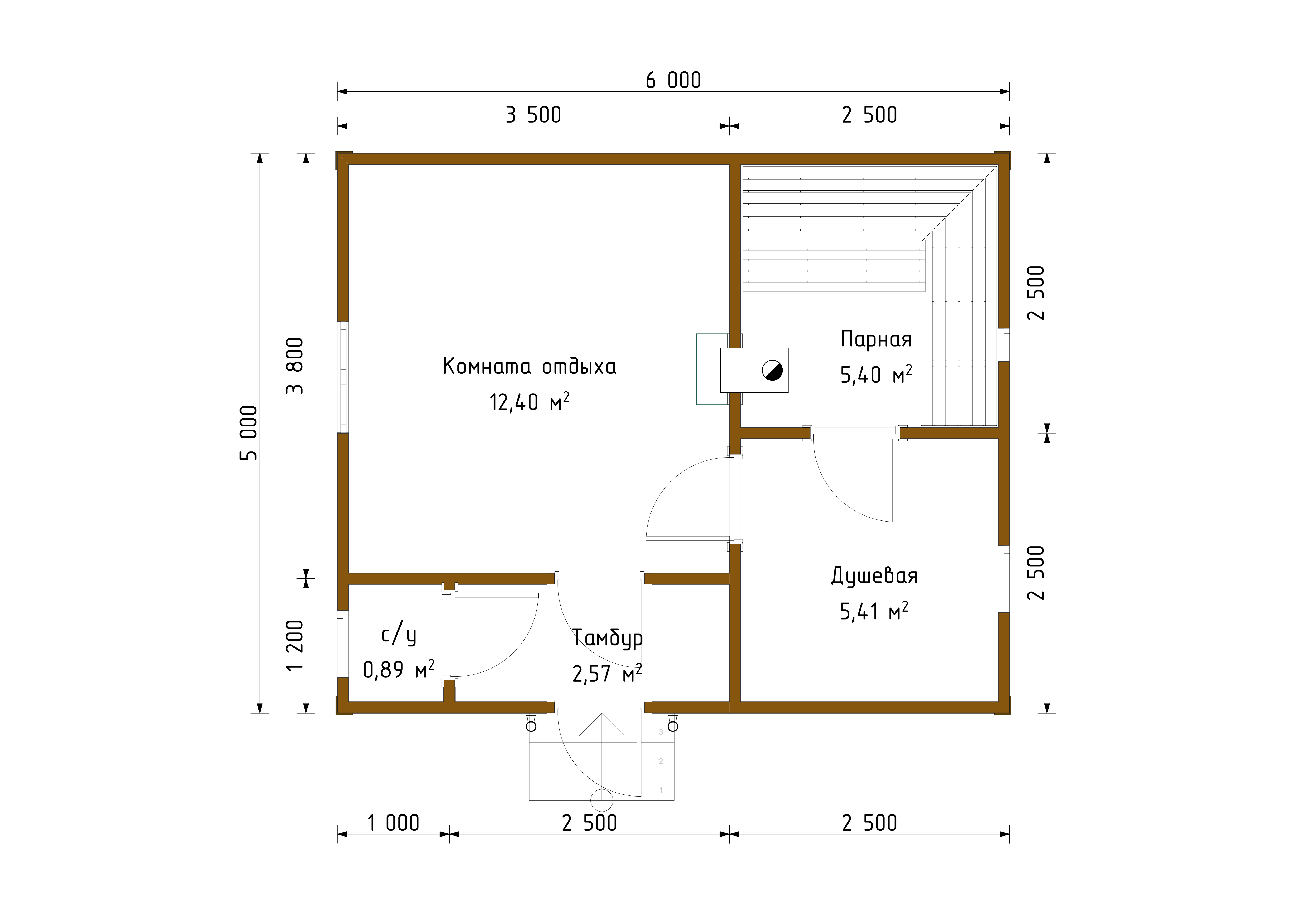 Баня из бруса 5x6 - схема