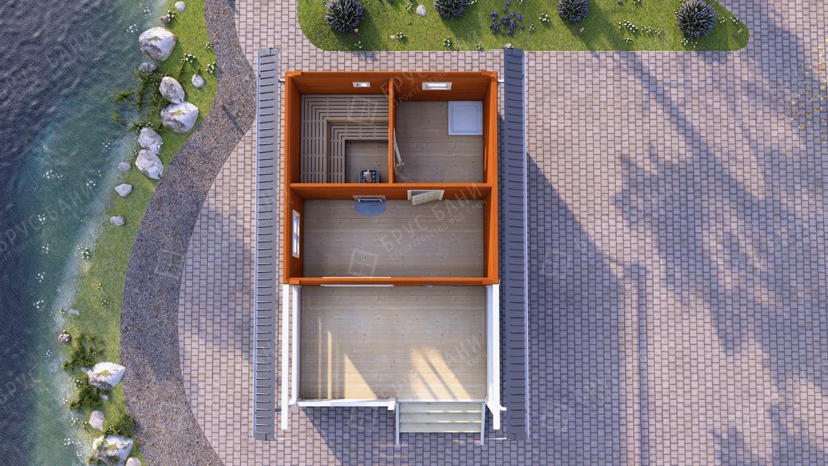 Баня из бруса 5x8 - планировка первого этажа
