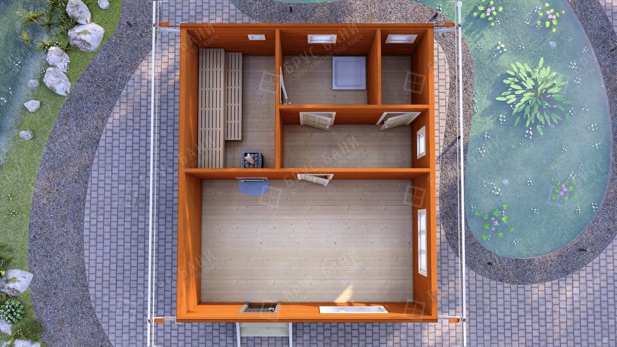 Баня из бруса 6x7 - планировка первого этажа